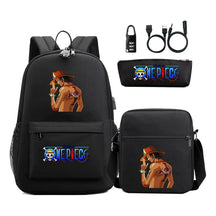 Cartoon Pirate King Usb Password Lock Youth Student Backpack Three Piece Set Backpack