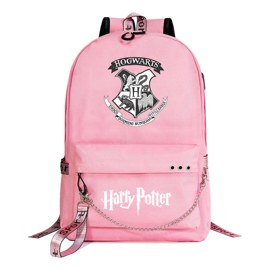 School Of Witchcraft And Wizardry Badge Usb Youth Student Backpack For Men And Women's Leisure Travel Backpack