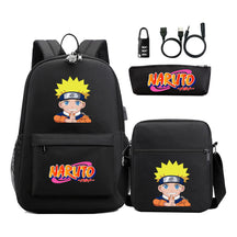 Naruto Usb Password Lock Youth Student Backpack Three Piece Set For Men And Women Backpacks
