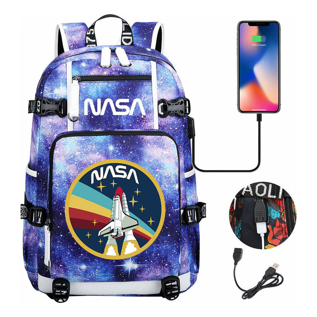 Nasa Fashion Printed Usb Student Backpack For Leisure Travel Backpack