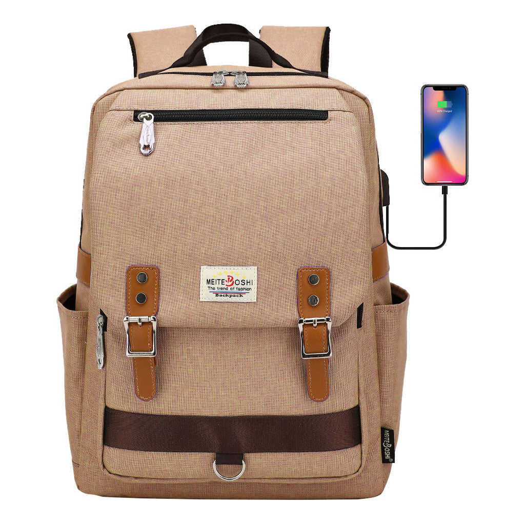 Printed Teenage Student Backpack For Men And Women With Casual Belt Buckle Usb Backpack