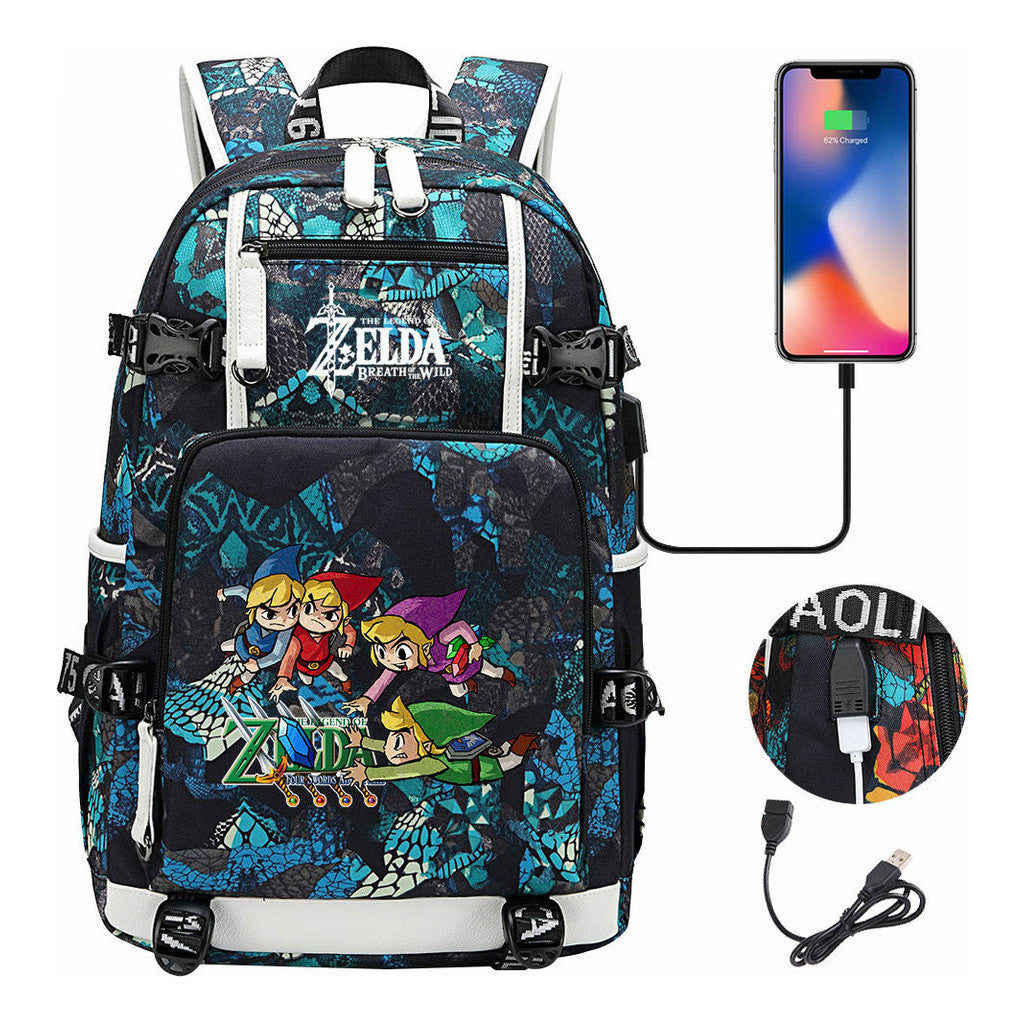 Legend Of Zelda Usb Youth Student Backpack For Leisure Travel Backpack