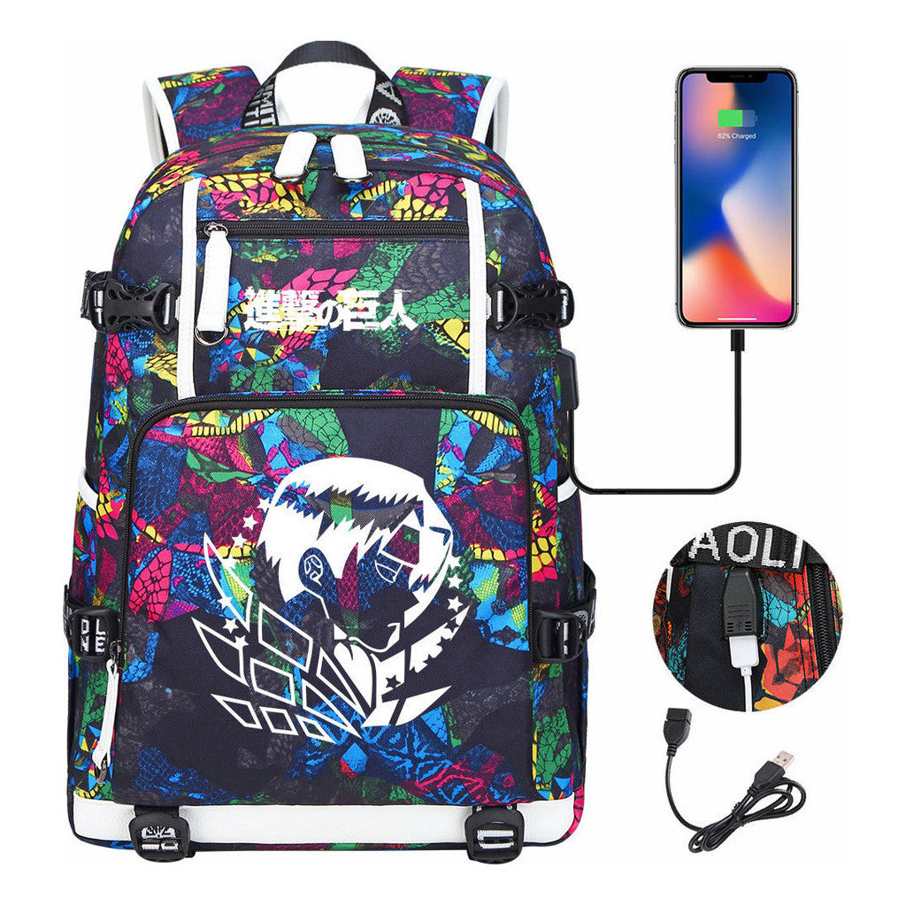 The Giant Of Manga Attack Usb Youth Student Backpack For Men And Women's Leisure Travel Backpack