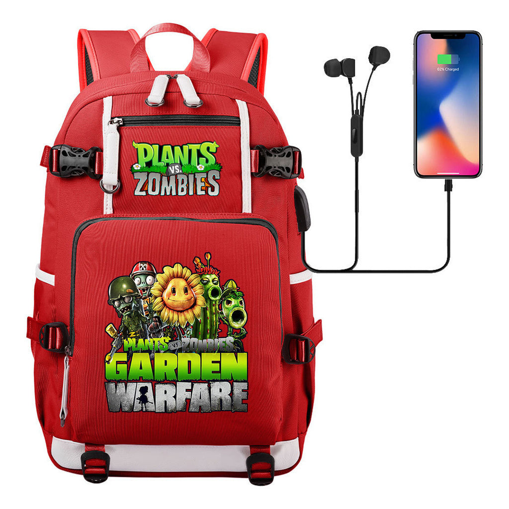 Plant Wars Usb Youth Student Backpack For Men And Women's Leisure Travel Backpack