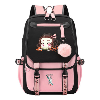 Cartoon Fashion Usb Youth Student Backpack Boy's And Girl's Leisure Ribbon Flip Backpack