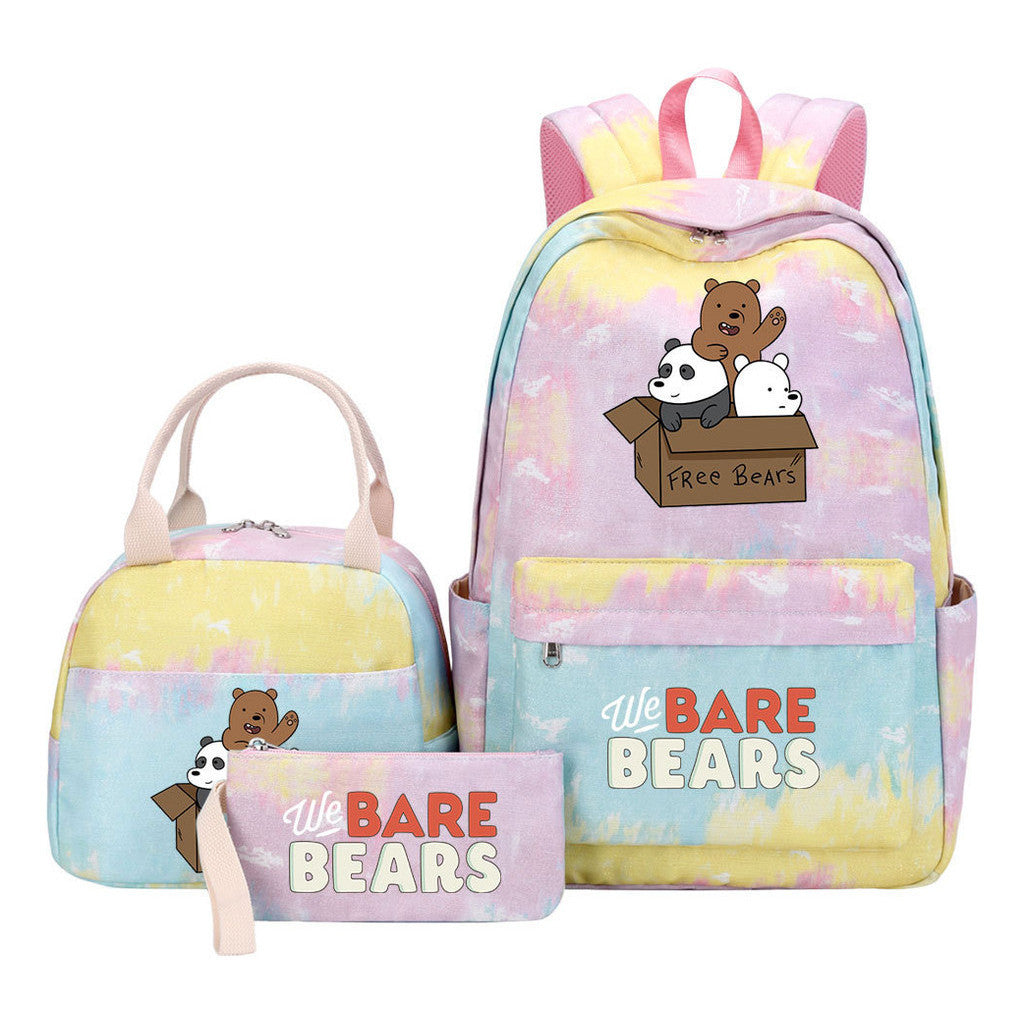 Cartoon Cute Three Bears Youth Student Girls School Bag Lunch Bag Three Piece Set Backpack Set