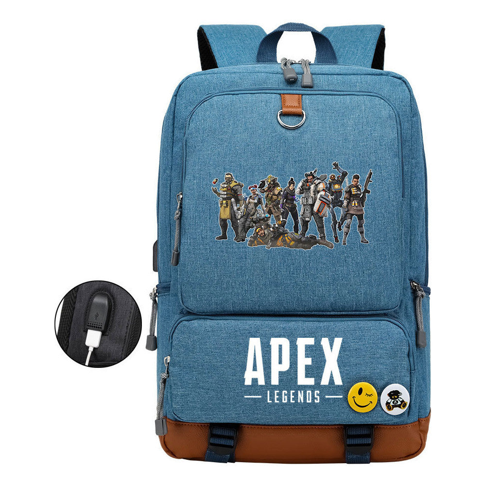 Apex Hero Print Usb Youth School Bag Leisure Travel Backpack