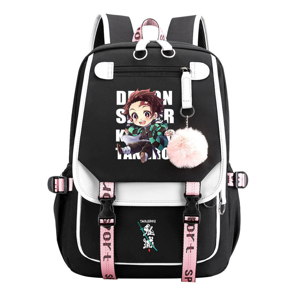 Comic Cartoon Fashion Usb Student Backpack Casual Woven Flap Backpack