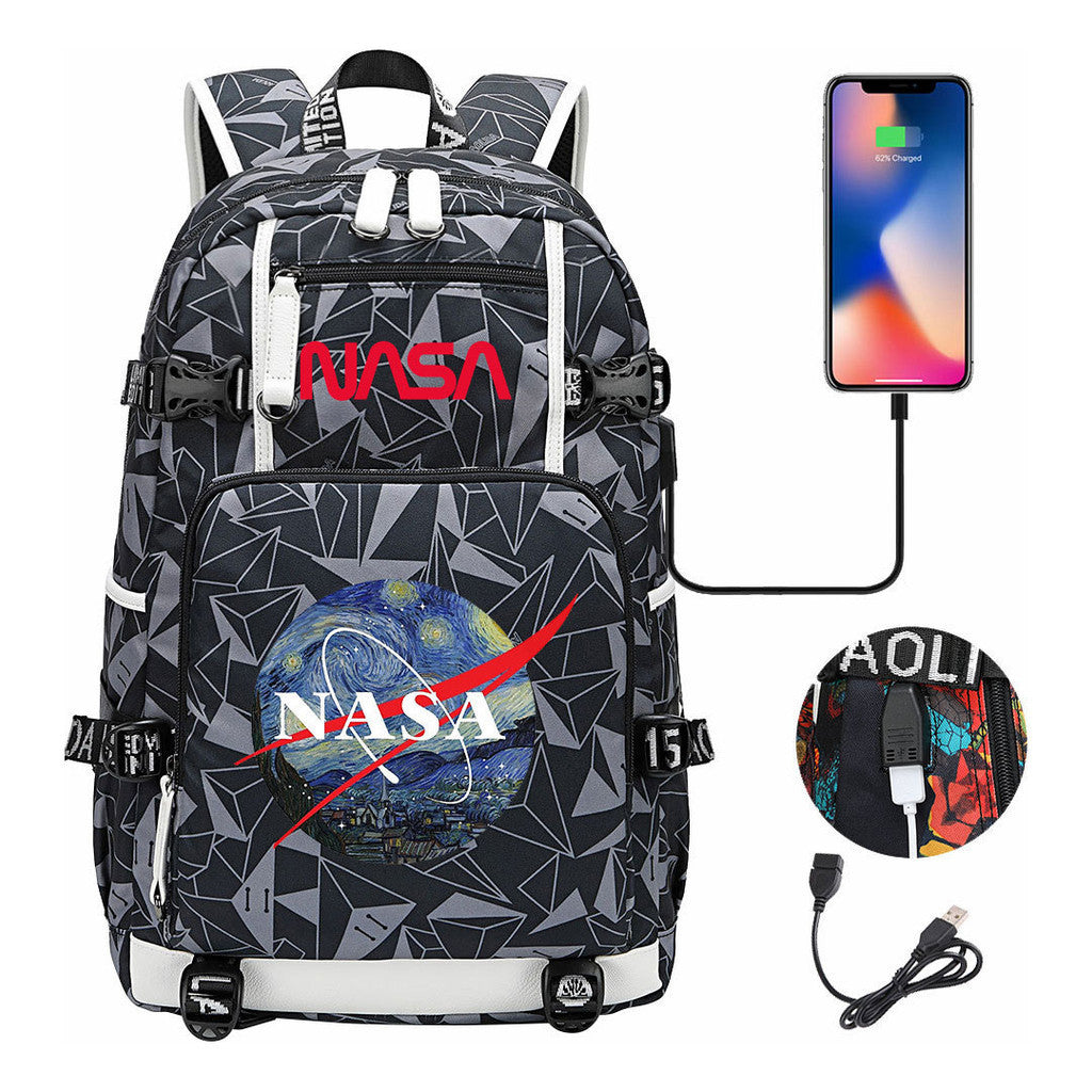 Nasa Fashion Printed Student Backpack With Large Capacity Leisure Travel Backpack