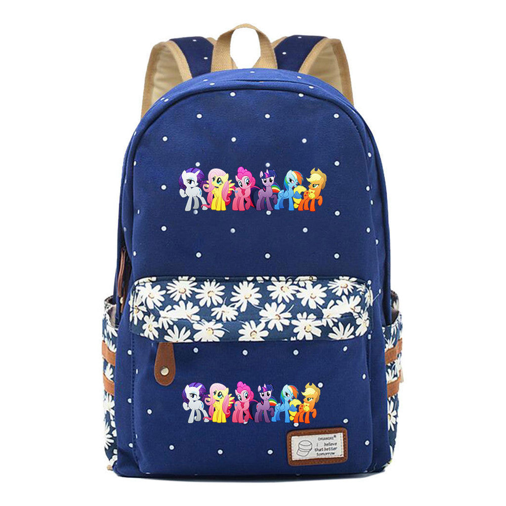 Pony Rainbow Unicorn Student School Bag Fragmented Canvas Girl Backpack