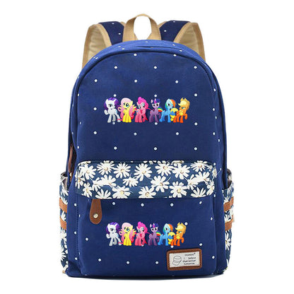 Pony Rainbow Unicorn Student School Bag Fragmented Canvas Girl Backpack