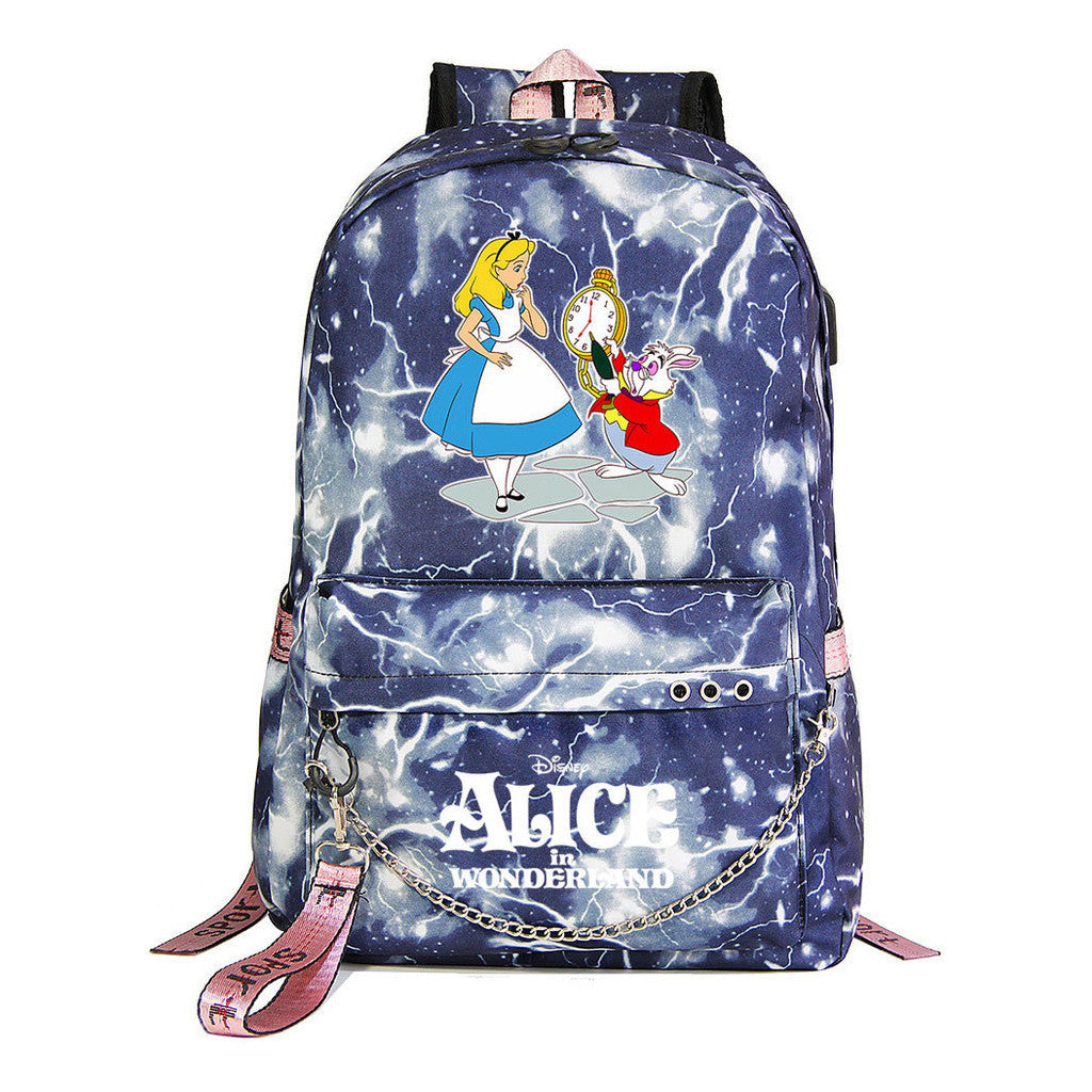 Cheshire Cat Alice's Adventure In Wonderland Youth School Bag Casual Weaving Strap Backpack
