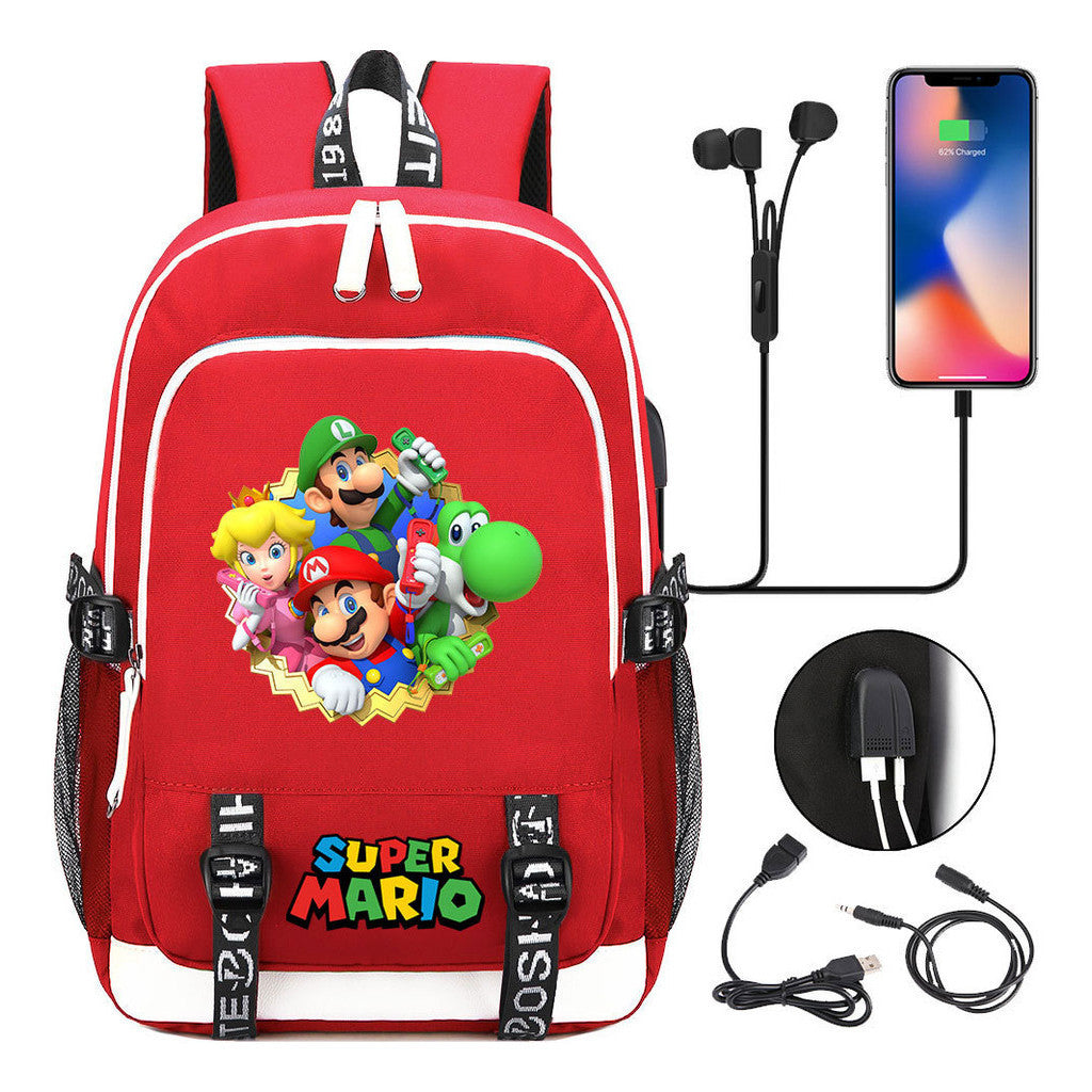 Super Mario Usb Youth School Bag Men's And Women's Leisure Sports Backpack
