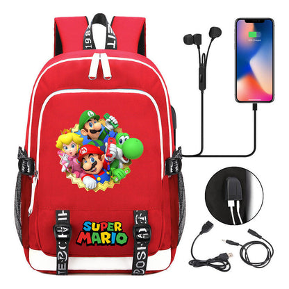 Super Mario Usb Youth School Bag Men's And Women's Leisure Sports Backpack