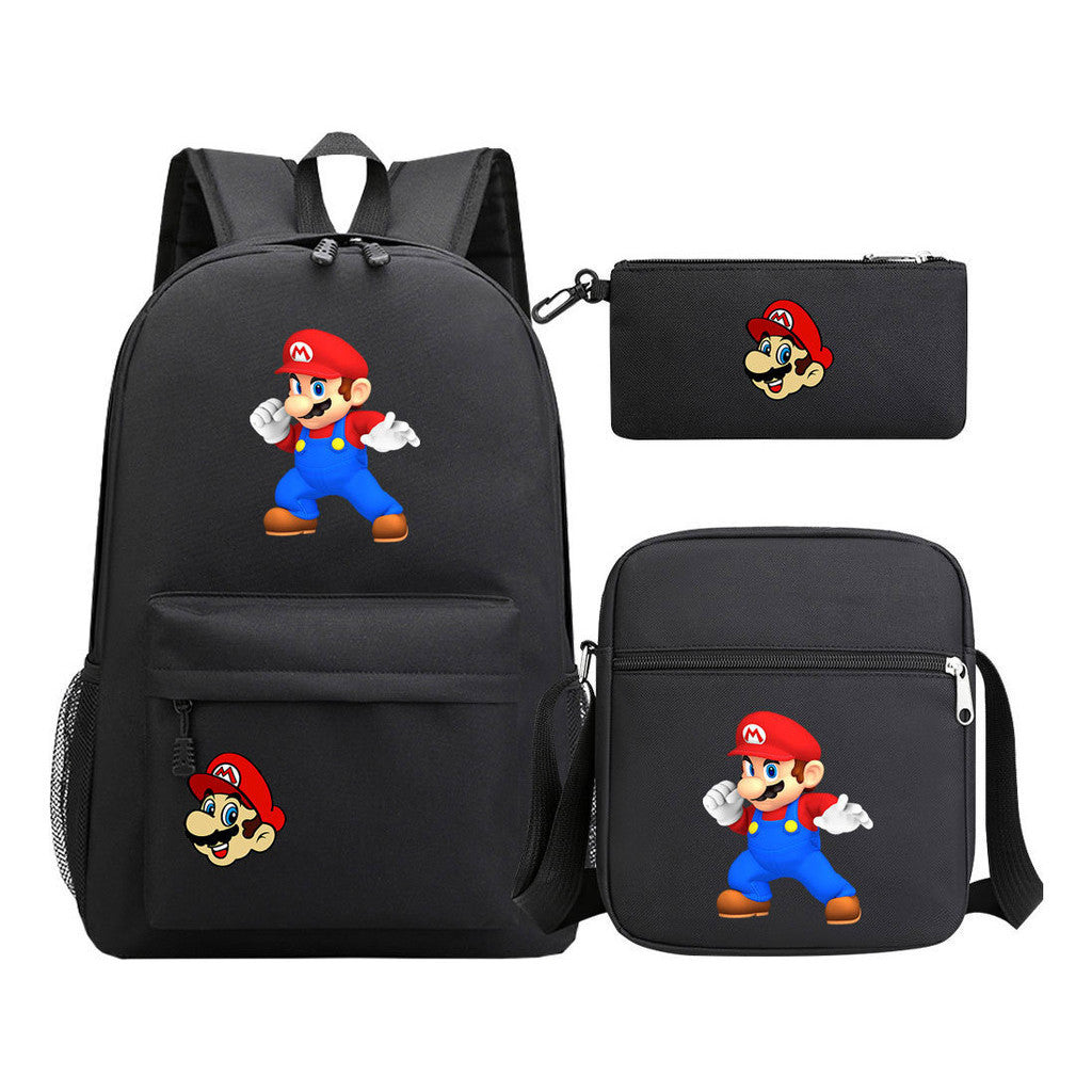 Super Mario Printed Student Backpack Three Piece Set For Men And Women's Backpack Set