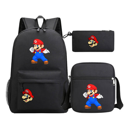 Super Mario Printed Student Backpack Three Piece Set For Men And Women's Backpack Set