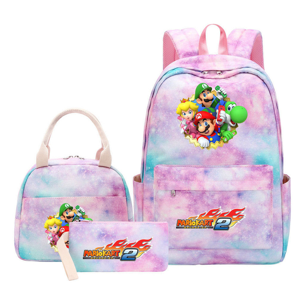 Super Mario Student Girls School Bag Lunch Bag Three Piece Backpack Set