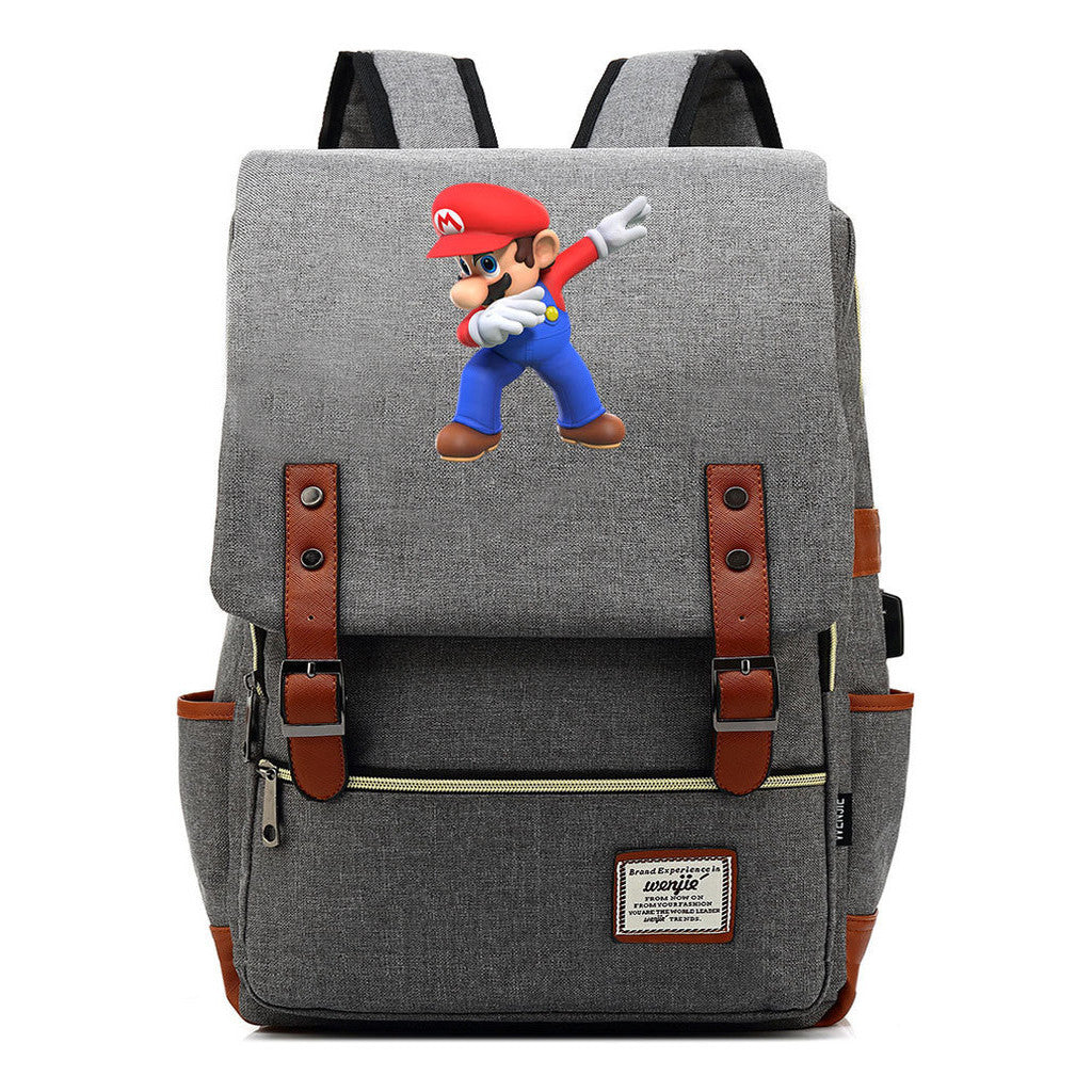 Game Super Mario Youth Student Backpack Usb Casual Backpack