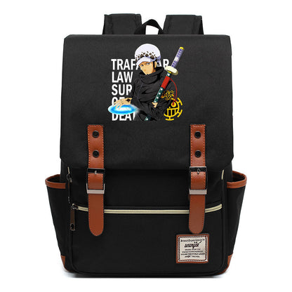 Anime Pirate King Luffy Printed Student School Bag Casual Belt Buckle Classic Backpack