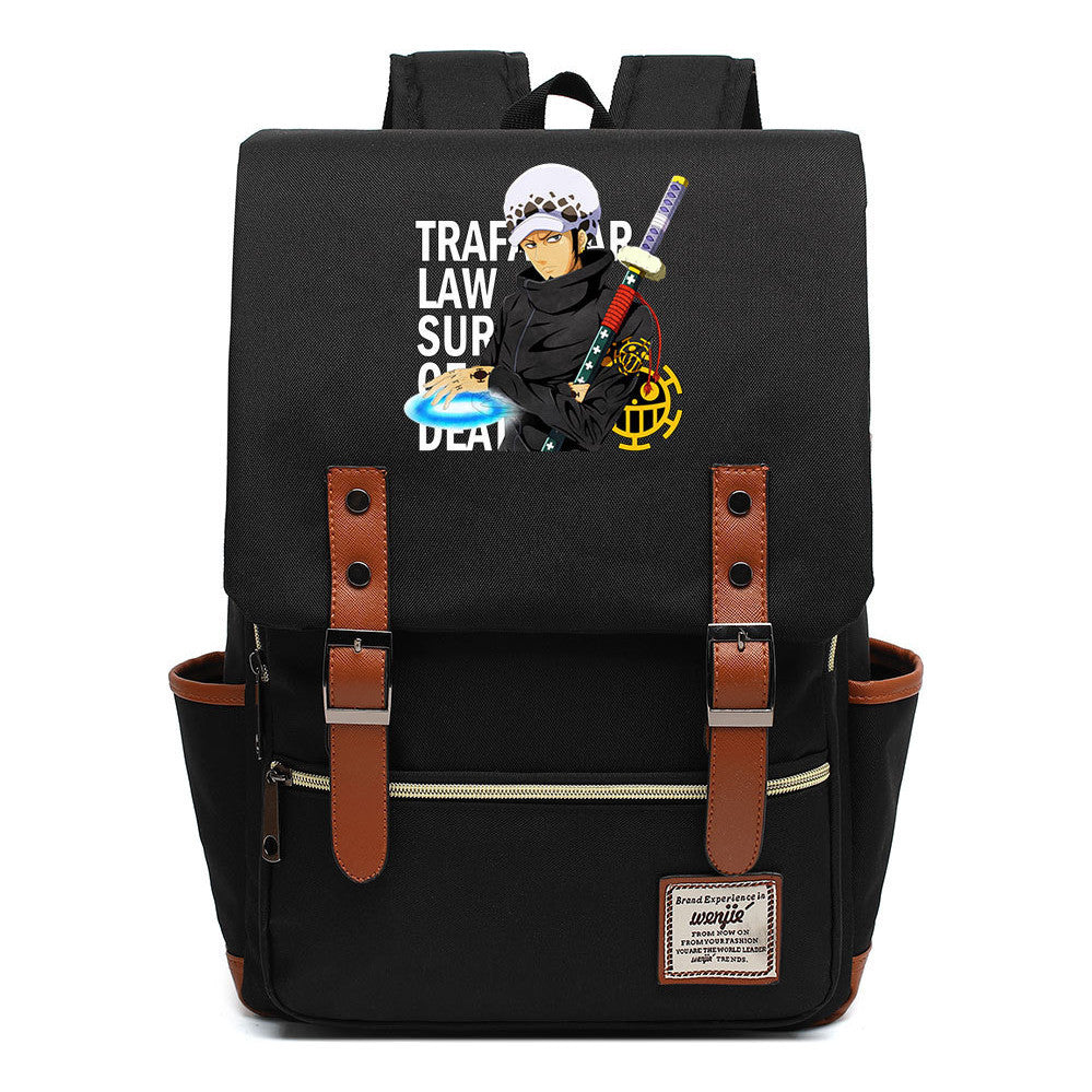 Anime Pirate King Luffy Printed Student School Bag Casual Belt Buckle Classic Backpack