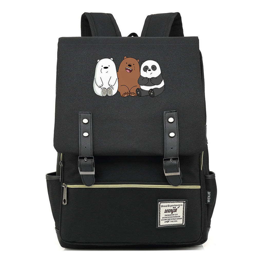 Cartoon Cute Three Bears Printed Youth School Bag For Men And Women Leisure Belt Buckle Classic Backpack