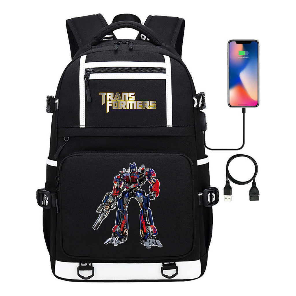 Cartoon Anime Deformation Mecha Print Usb Student Backpack For Men And Women Backpack Leisure Travel Bag
