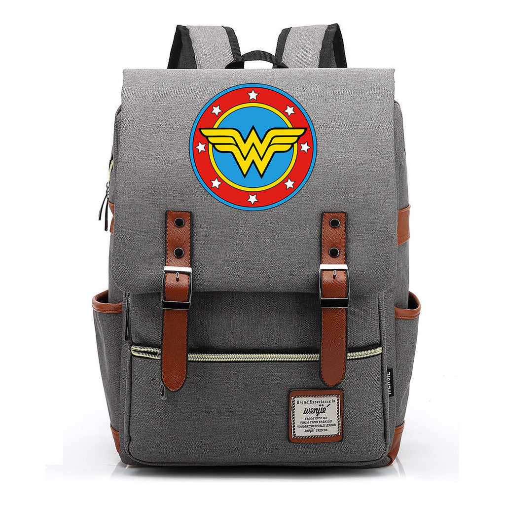 Anime Wonder Woman Printed Youth Student School Bag Men's And Women's Leisure Belt Buckle Backpack