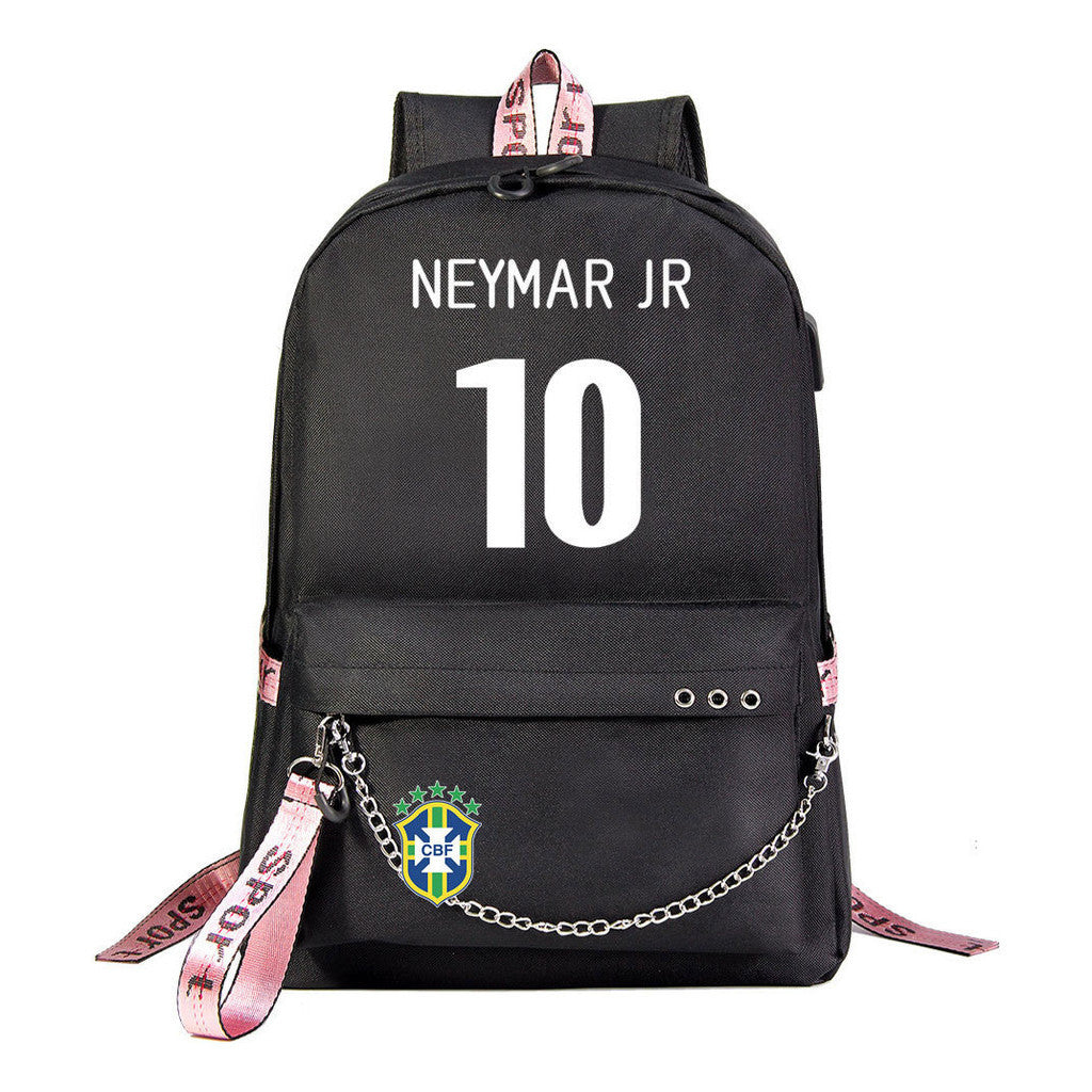 Football Star Neymar Printed Usb Youth Student Backpack For Men And Women's Leisure Travel Backpack