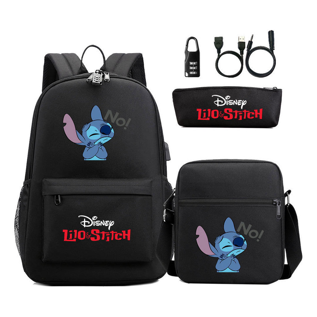 Interstellar Baby Stitch Usb Password Lock Youth Student Backpack 3-piece Set For Men And Women Backpacks
