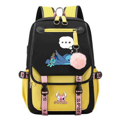 Usb Student Backpack Men's And Women's Casual Woven Strap Flip Backpack