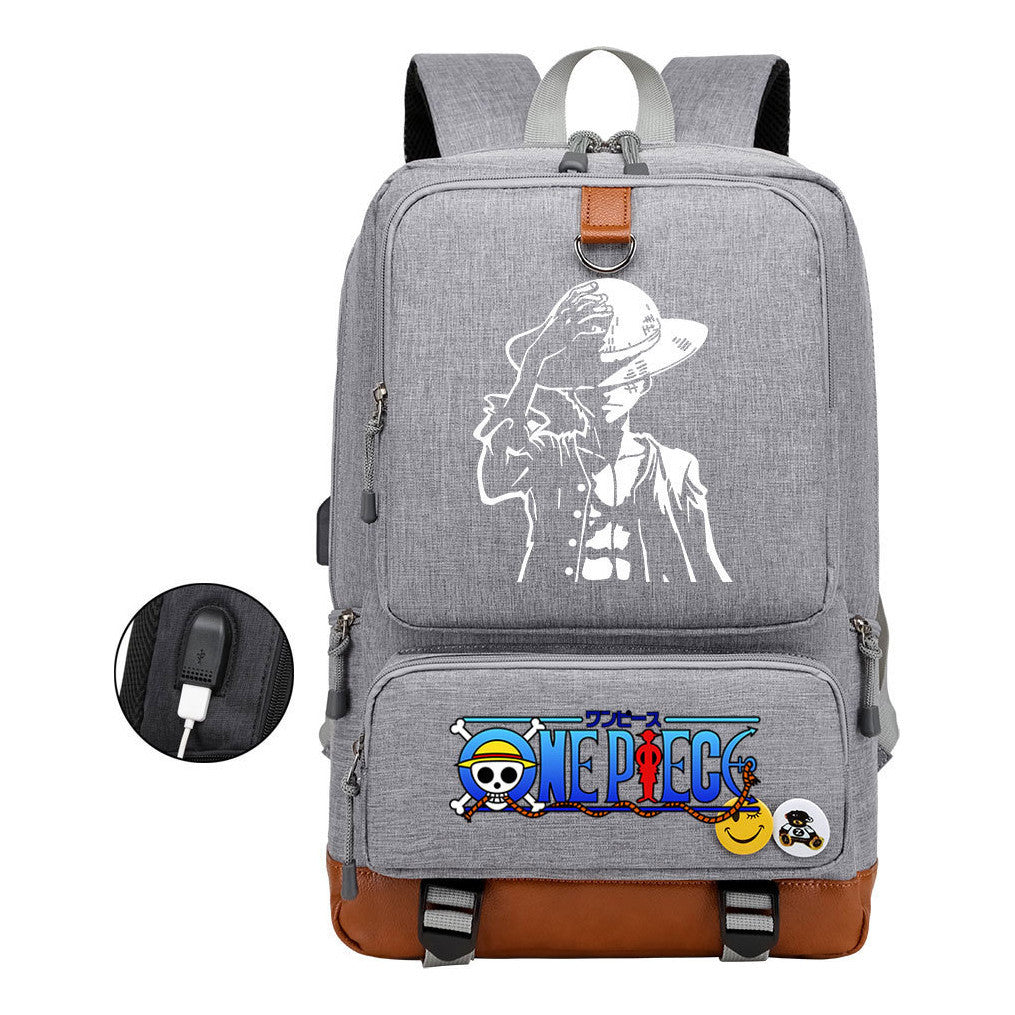 Cartoon Pirate King Printed Usb Student Backpack Leisure Travel Backpack