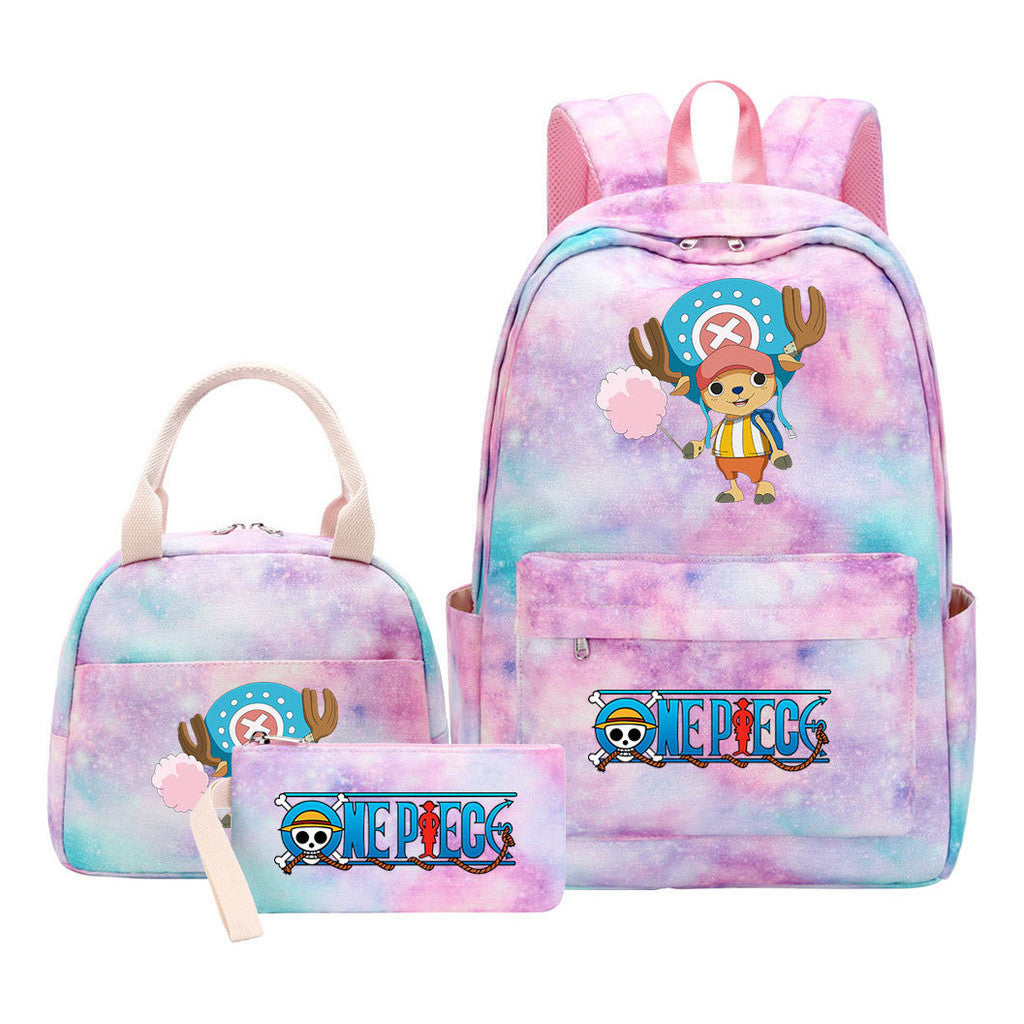 Cartoon Pirate King  Student Girl Backpack Lunch Bag Three Piece Set Backpack