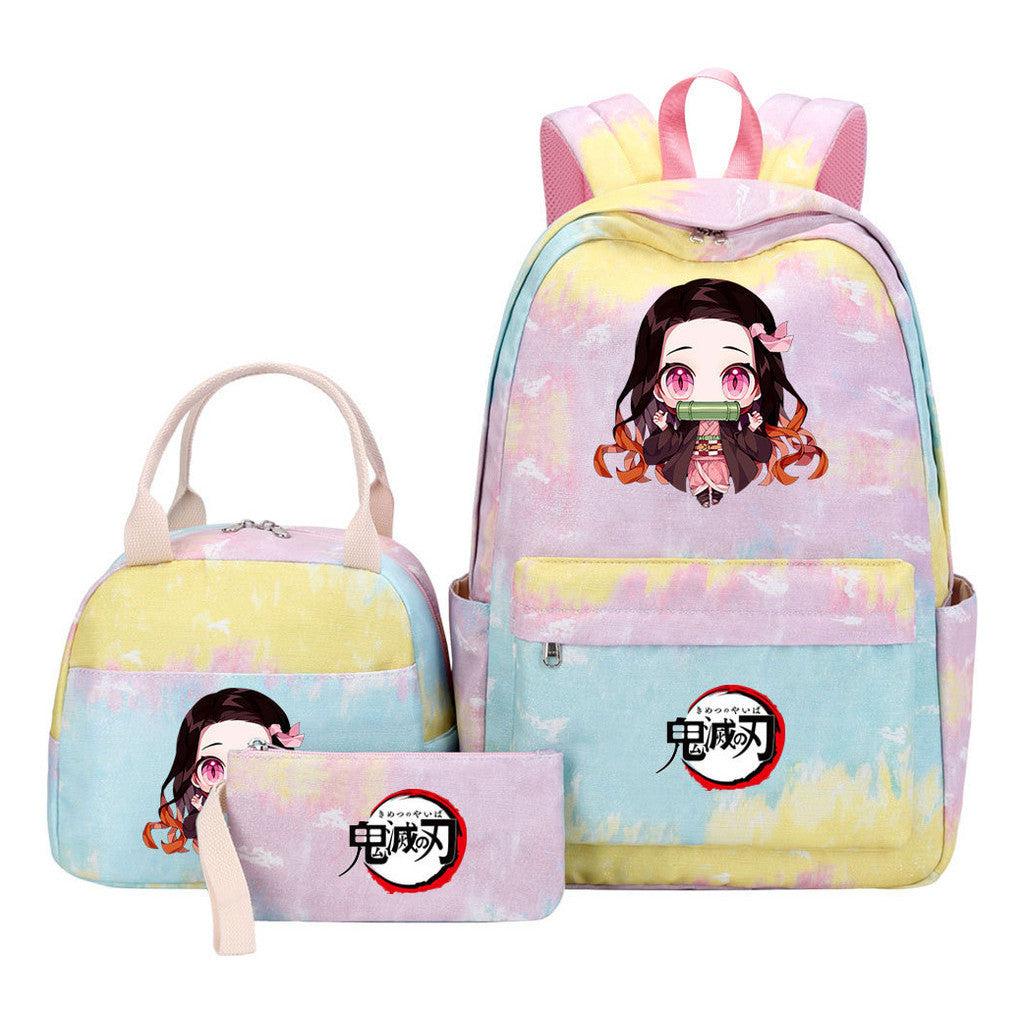 Cartoon Fashion Youth Student Girls School Bag Lunch Bag Three Piece Set Backpack