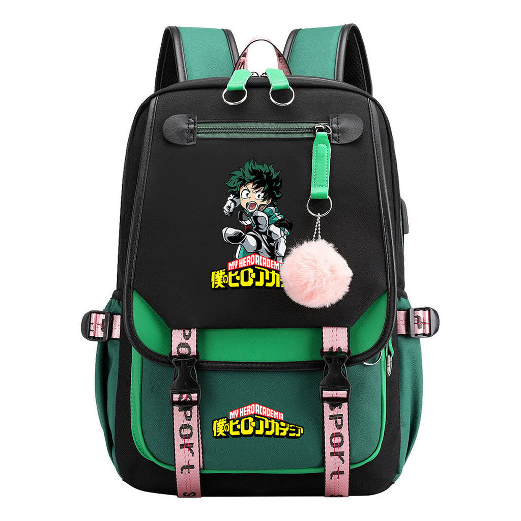 My Heroes Academy Usb Youth Student Backpack With Casual Woven Strap Flip Back Backpack