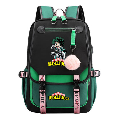 My Heroes Academy Usb Youth Student Backpack With Casual Woven Strap Flip Back Backpack