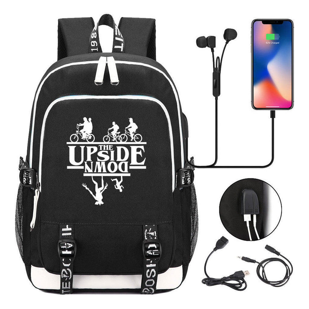 Strange Story Printed Usb Youth Student Backpack For Leisure Travel Backpack
