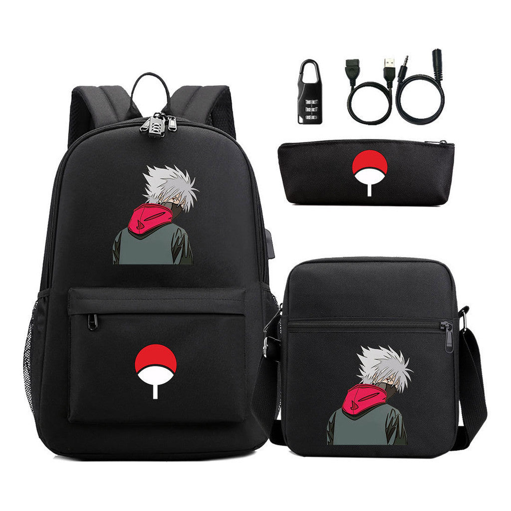 Naruto Usb Password Lock Youth Student Backpack Three Piece Set Backpack Set