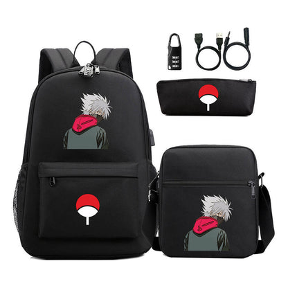 Naruto Usb Password Lock Youth Student Backpack Three Piece Set Backpack Set