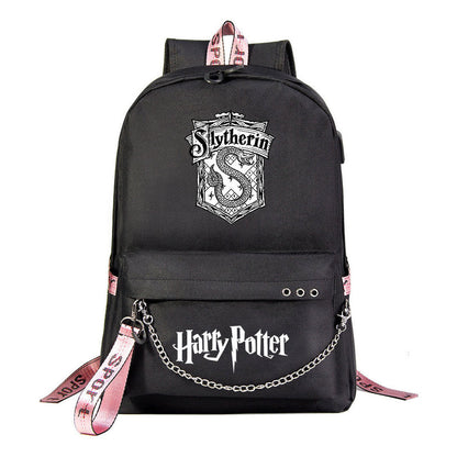 Fashion School Of Witchcraft And Wizardry Badge Usb Youth Student Backpack For Men And Women's Leisure Travel Backpack