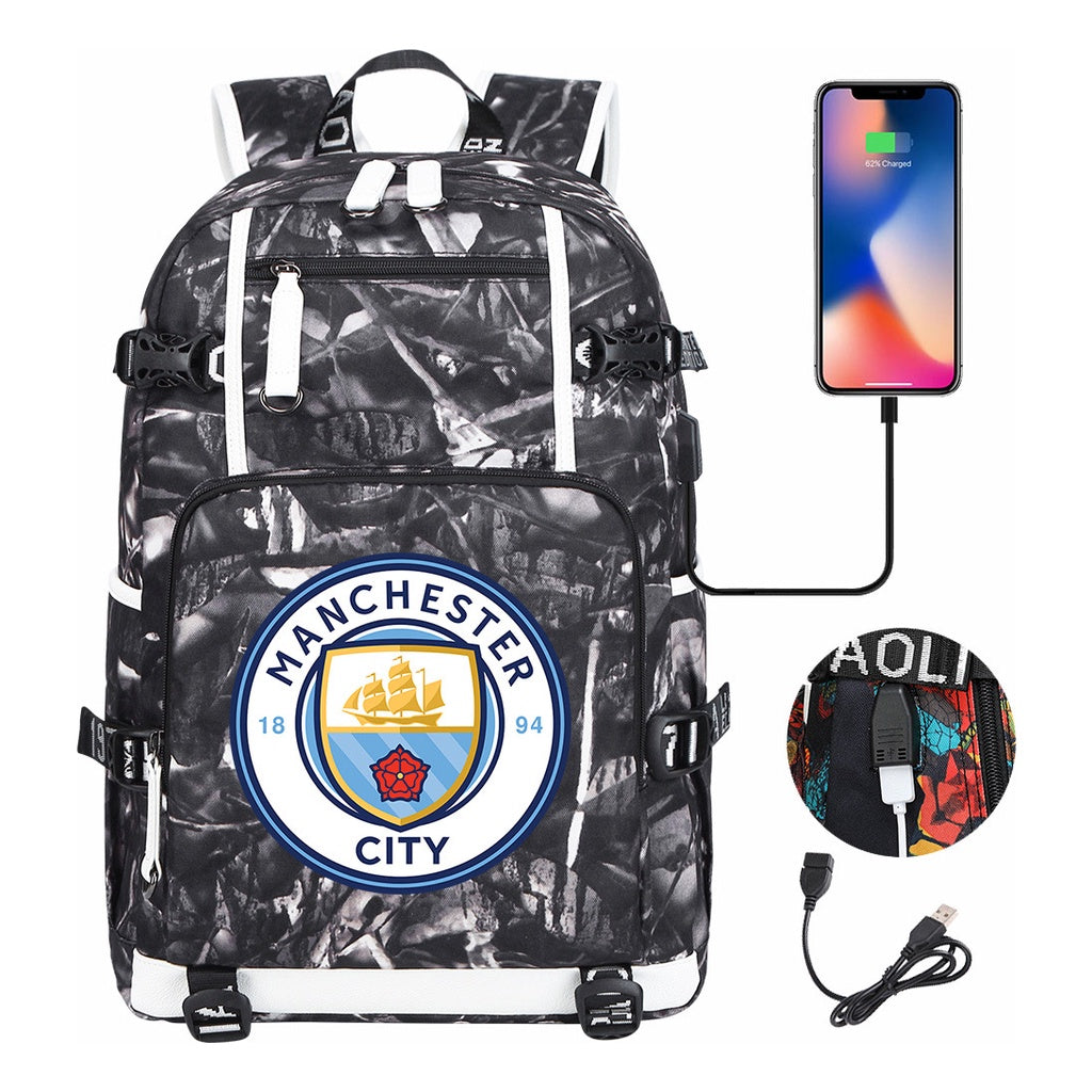 Sports Football Star Usb Printed Youth Student Backpack Leisure Travel Backpack