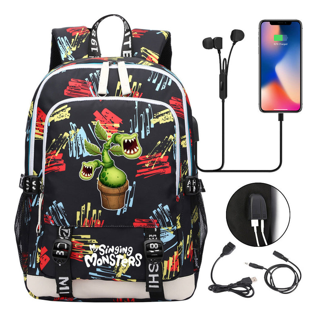 Monster Concert Printed Student Backpack Usb Leisure Backpack