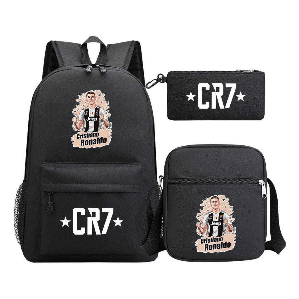 Sports star Cristiano Ronaldo printed youth student backpack 3-piece set for boys and girls backpack set