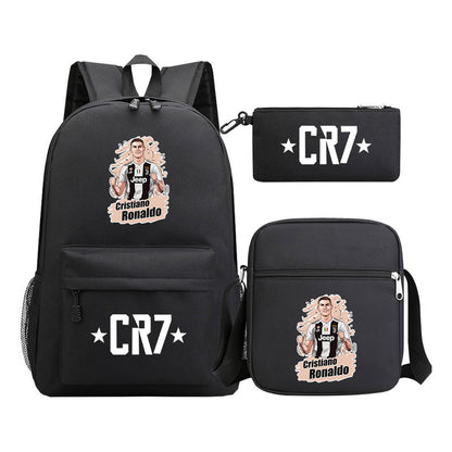 Sports star Cristiano Ronaldo printed youth student backpack 3-piece set for boys and girls backpack set