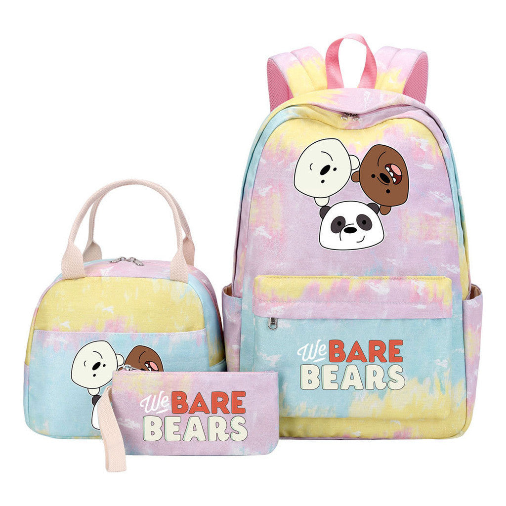 Cartoon Cute Three Bears Youth Student Girls School Bag Lunch Bag Three Piece Set Backpack Set