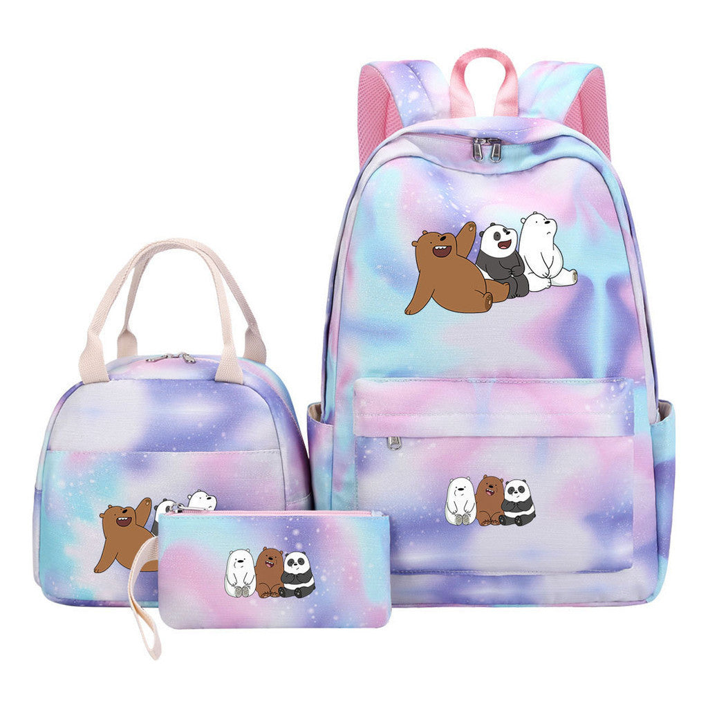 Cartoon Cute Three Cheap Bears Youth Student Girls School Bag Lunch Bag Three Piece Set Backpack Set