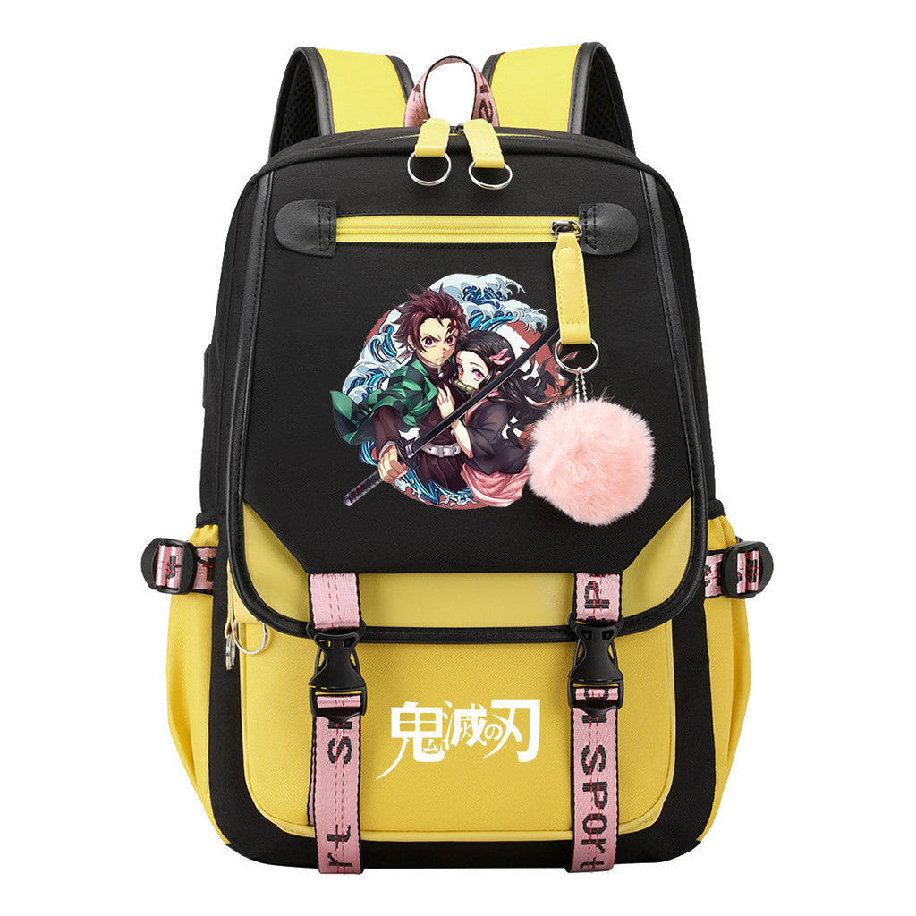 Cartoon Fashion Usb Student Backpack With Casual Woven Strap Flip Back Backpack