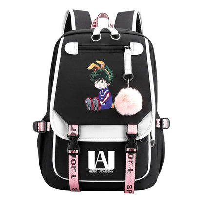 Comics My Heroes Academy Usb Student Backpack Casual Ribbon Flip Backpack