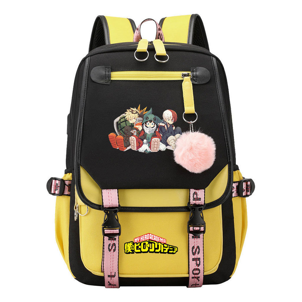 My Heroes Academy Usb Student Backpack, Casual Woven Strap Flip Back Backpack