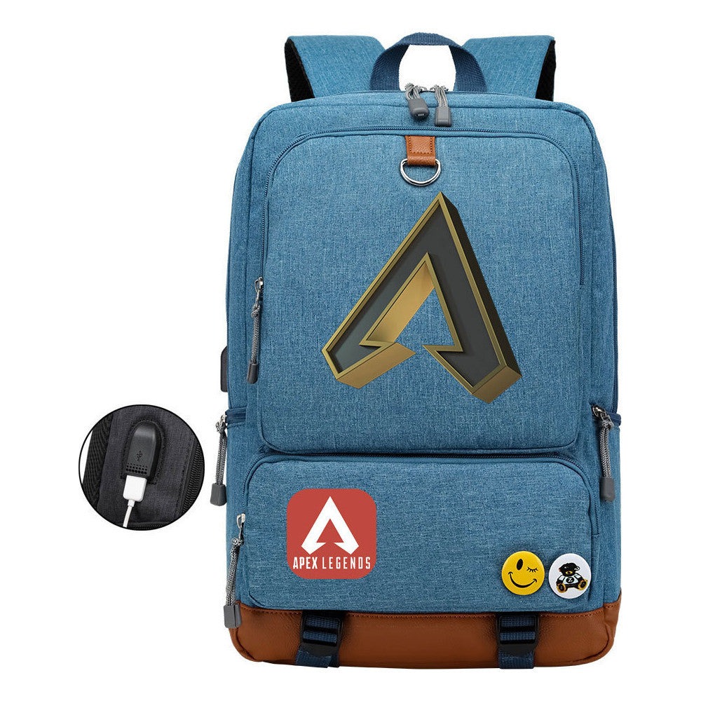 Apex Hero Print Usb Youth School Bag Leisure Travel Backpack