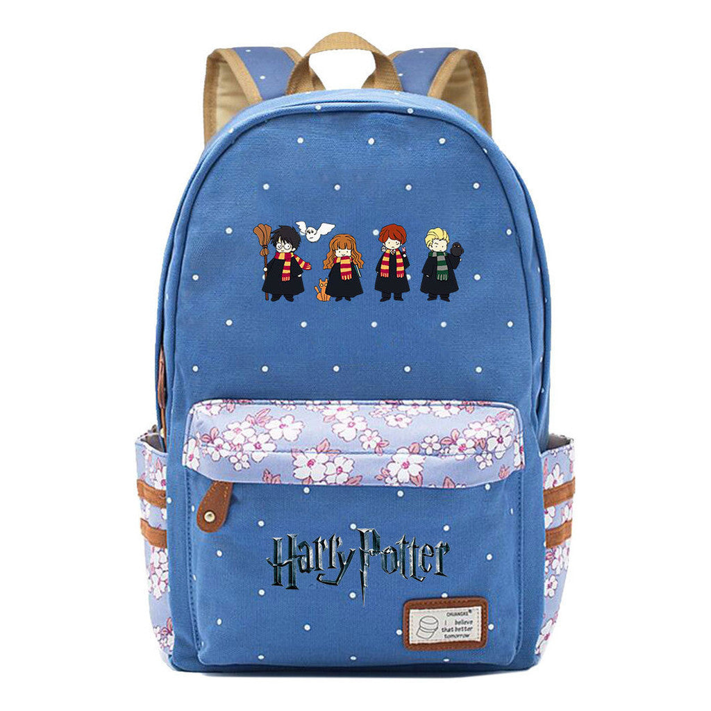 School Of Witchcraft And Wizardry Student Backpack With Floral Canvas Backpack